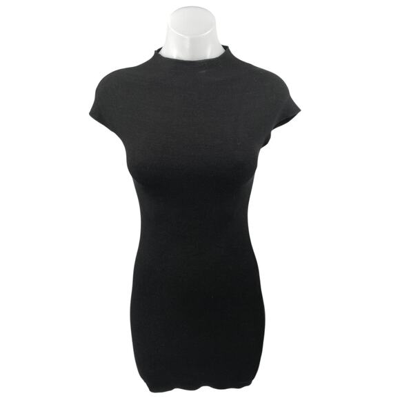 Zara Black Short Sleeve Mock Neck Knit Stretch Sweater Mini Bodycon Dress Size S - Picture 1 of 3